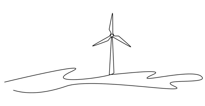 Animated self drawing of  Continuous one line drawing of wind turbines eco energy. simple wind turbines outline vector illustration, Wind mill, wind generator energy, single continuous line art