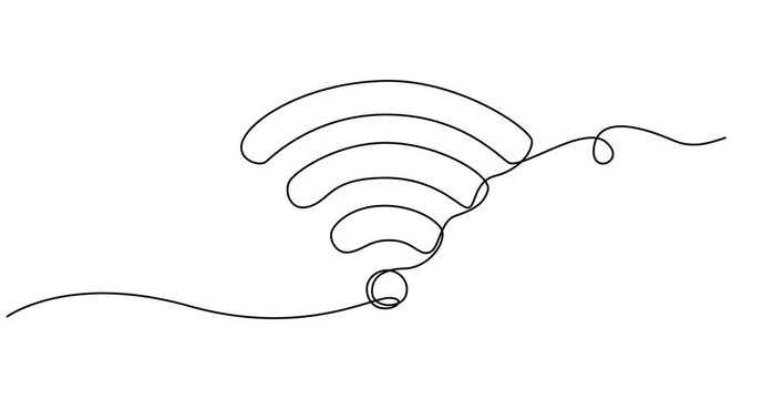 Animated self drawing of continuous line draw. WI-FI signal icon. Full length one line animation. 4K, Animated self drawing of continuous line draw WI-FI wireless connection signal and shared internet