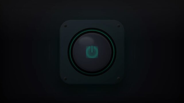 Glowing Power Button Activating from Red to Cyan Light