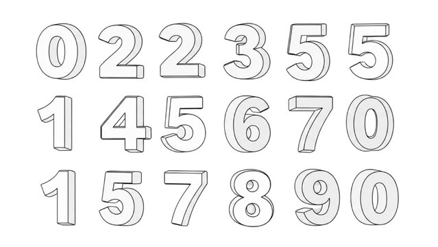 2D AutoCAD drawing of numbers and digits outlined in black lines