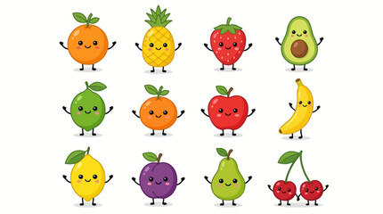 Fototapeta premium Charming kawaii fruits a delightful collection of adorable and smiling fruit characters illustration