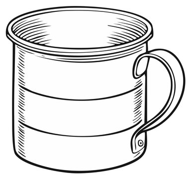Illustrated aluminum camping mug with a handle, perfect for outdoors adventures.