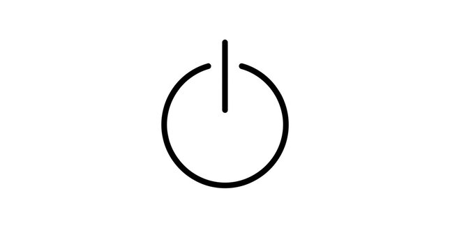 Simple black power button icon on a white background representing control and activation
