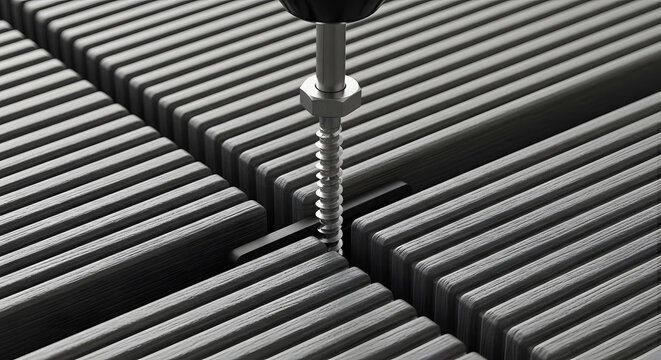 Close-up shot of a screw being drilled into a composite deck