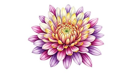 Obraz premium Elegant hand-painted watercolor chrysanthemum blossom with intricate, delicate petals isolated on a pristine white backdrop for design, design, decoration, painting