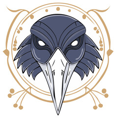 Obraz premium Fantasy Crow Mask Emblem with Glowing Eyes and a Decorative Gold Circle