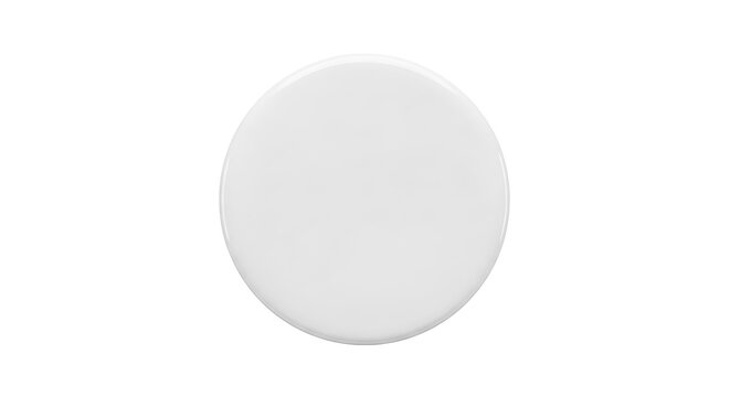 Top view of a blank white circular button isolated on white background