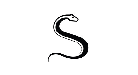 Fototapeta premium Minimalist black silhouette of a snake curved into a sleek S shape representing danger, wisdom, or a zodiac symbol.