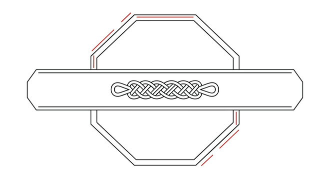 Elegant octagonal line art frame with a horizontal band featuring an intricate celtic knot pattern in a clean minimalist style.
