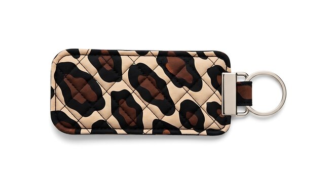 Quilted leopard print keychain isolated on white background