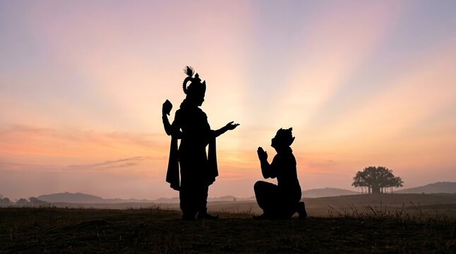 Mythological Scene of Krishna Giving Gita Updesh