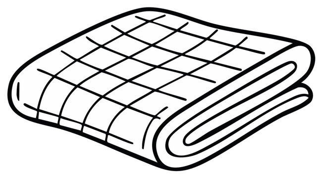 Quilted blanket line art illustration with folded edges for children's coloring and designs