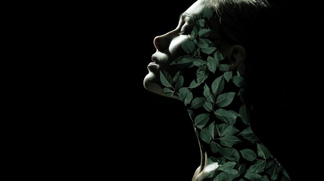 Chiaroscuro Portrait with Leaf Patterns
