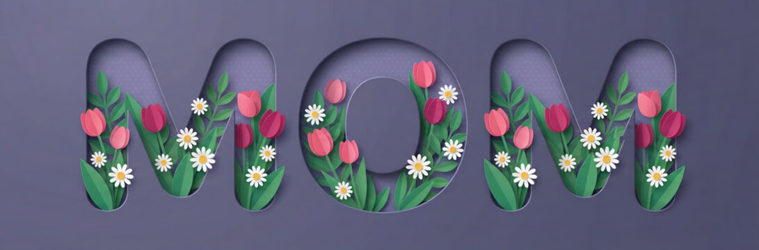 Floral MOM typography For Mother Day Celebration Decorative MOM floral typography design