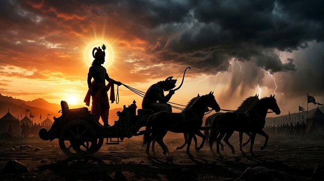 Krishna and Arjuna Sacred Dialogue of Dharma and Duty