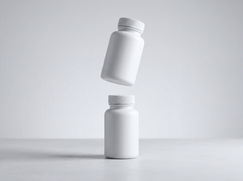 Minimalist floating white medicine bottle mockup for vitamins or pharmaceutical supplements