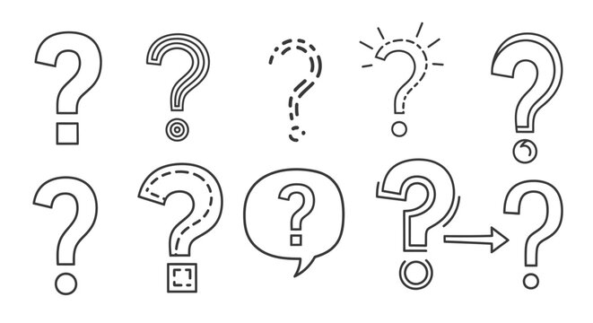 Collection of diverse question mark icons and symbols, representing inquiry and confusion.