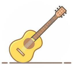 Fototapeta premium Illustration of a yellow acoustic guitar, music instrument on a line for musical creativity