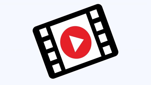 Film strip with a red play button symbol, perfect for video editing, multimedia projects, movies, streaming services, entertainment websites.