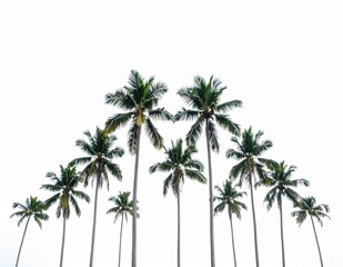 Fototapeta premium Symmetrical arrangement of tropical palm trees isolated against a clear sky, perfect for summer travel banners and coastal vacation backgrounds