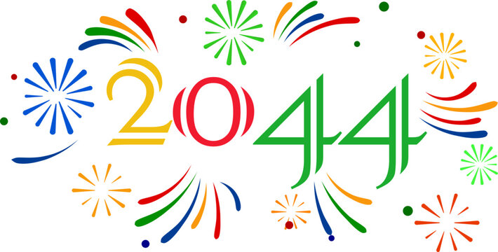 Stylized 2044 new year text, happy 2044 celebration graphic, future year banner