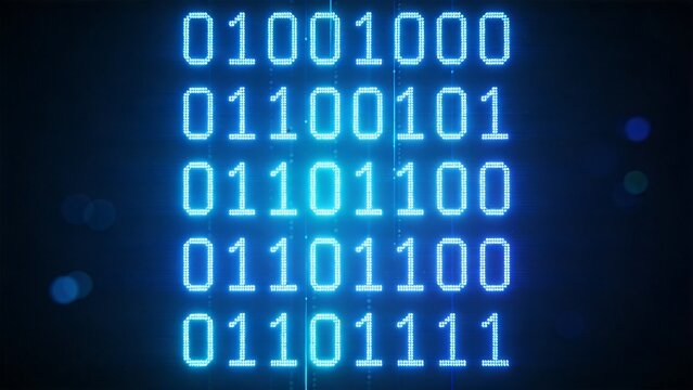 Binary code glowing on dark background