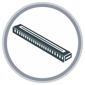 Illustration of a harmonica musical instrument within a circular frame on a white background