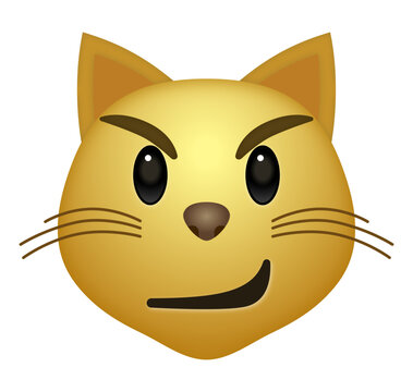 Smirking cat face emoji illustration, isolated on transparent background.