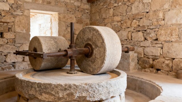 Stone mill in ancient room