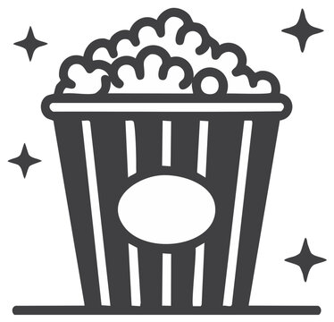 Popcorn bucket vector icon filled outline black and white stripes with stars illustration