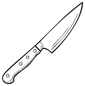 Outlined illustration of a chef's knife for cooking and food preparation.