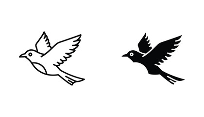 Fototapeta premium Flying bird icon in outline and solid black styles for nature and freedom themed graphic design and branding projects
