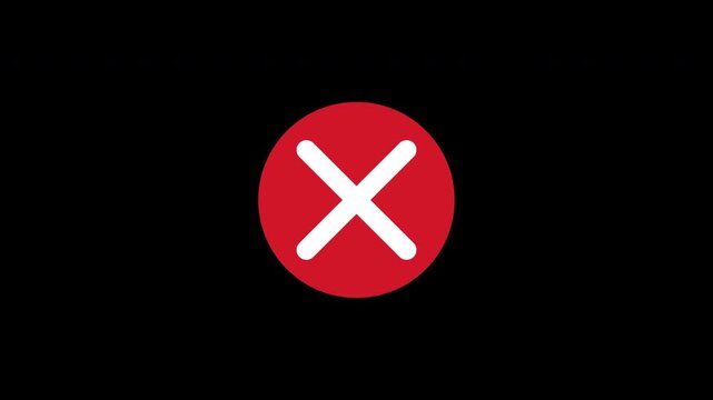 4K motion graphic animation of a white loading spinner transitioning into a red error cross symbol. Provided with a transparent background (alpha channel), making it perfect for seamless integration i