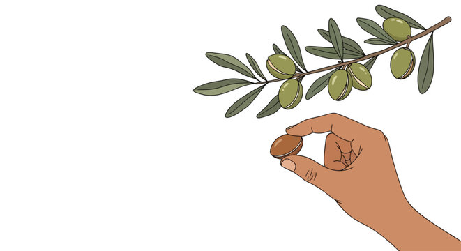 Hand Picking Ripe Argan Nut from Branch for Natural Cosmetic Oil Production