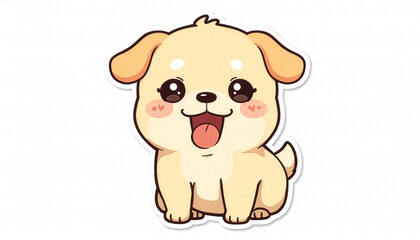 Fototapeta premium Kawaii Cute Dog Puppy Tongue Out Excited Pastel Yellow White Background Cartoon Illustration