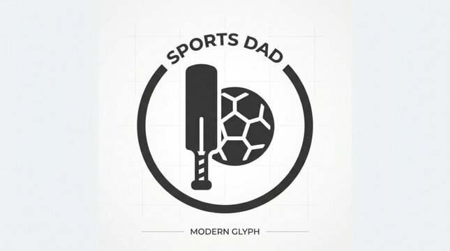 Sports dad icon featuring cricket bat and soccer ball in modern glyph style