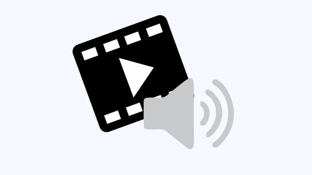 Video player icon with speaker icon for sound, ideal for multimedia applications, websites, and presentations needing audiovisual functionality.