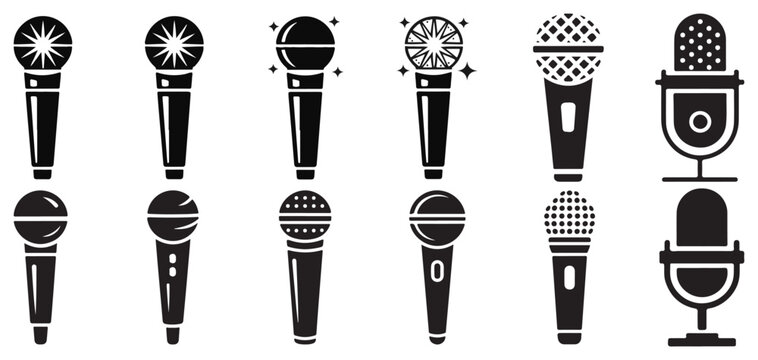 Condenser microphone icons for professional vocal recording and voiceover. vector illustration eps 10