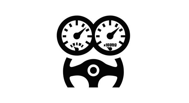 Vector illustration of car dashboard and steering wheel icon on a transparent background