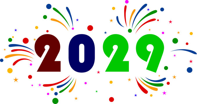 Colorful year 2029 with fireworks, festive celebration 2029, new year number