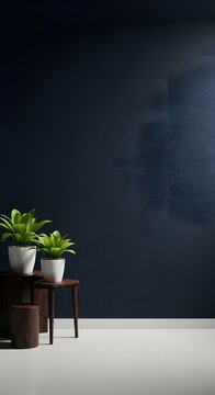 Minimalist interior with potted plants on wooden table