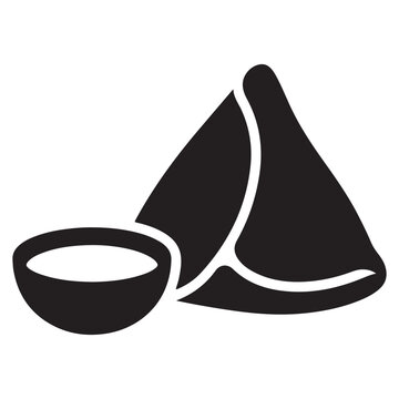 Delicious Samosa Snack with Chutney Bowl Vector Illustration Icon