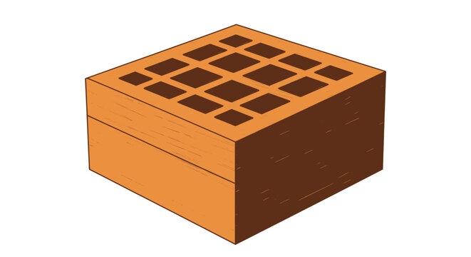 Illustration of a single brick, a common building material, with a grid pattern on top, presented in a flat, vector art style