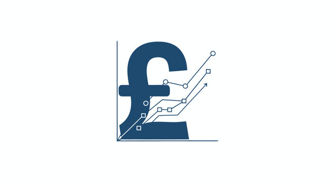 Vector illustration depicting robust financial growth for the British pound sterling, with an upward trending graph signifying economic prosperity and increasing market value
