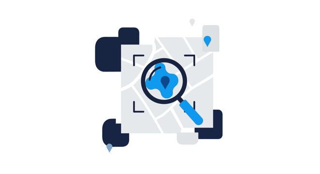 Magnifying glass on a map.