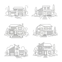 Fototapeta premium Six Modern Houses with Driveways.