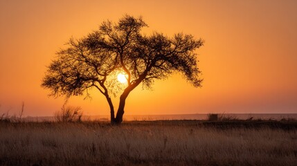 Fototapeta premium Silhouette tree at sunset with sunlight