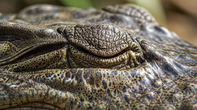 Extreme close up of a blinking crocodile eye in the wild