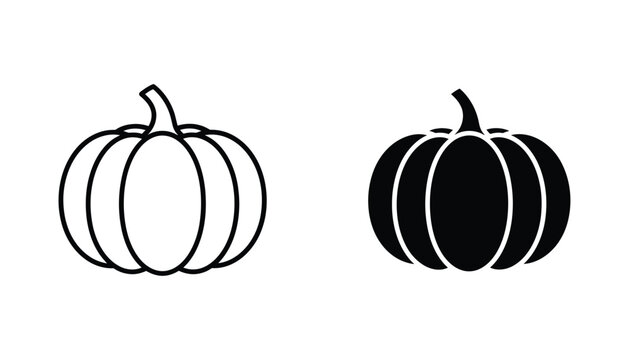 Simple autumn pumpkin icon in black and white vector graphic for seasonal harvest design projects