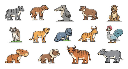 Collection of various wild animals standing. © nurfa